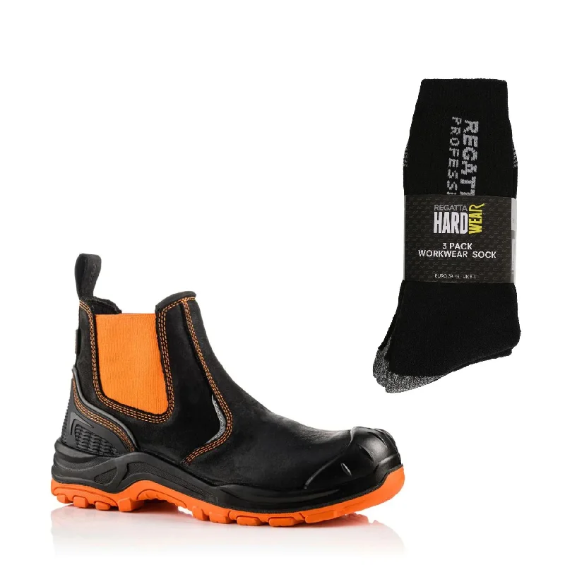 Buckbootz BVIZ3 Special Offer Pack - Buckler Buckz Viz Hi Vis Safety Dealer Boots + 3 Pairs Work Socks