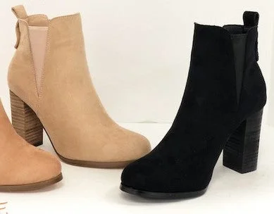 Block Heel Bootie with Elastic Inserts