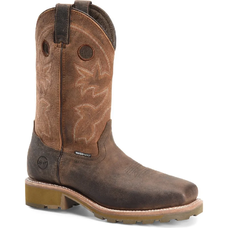 Double H Men's Abner 12"" Sqr Toe WP Western Work Boot - Brown - DH4353