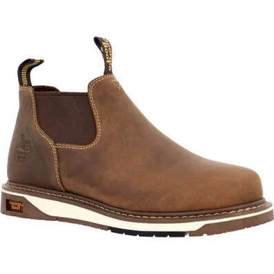 Georgia Boot Men's 4"" Amp LT Wedge Romeo Brown Slip-On Work Shoes