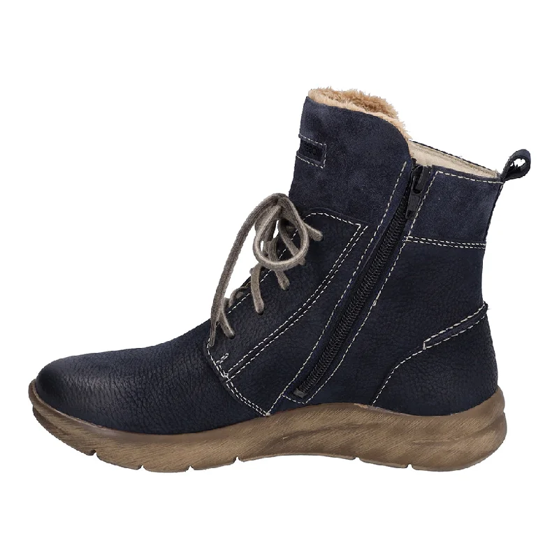 Josef Seibel 91753 Conny 53 Ladies Ocean Navy Nubuck Waterproof Arch Support Zip & Lace Ankle Boots