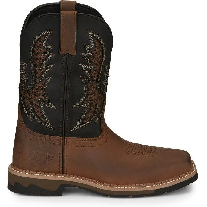 Justin Men's Bolt 11"" Square Toe Western Work Boot - Brown - SE4112