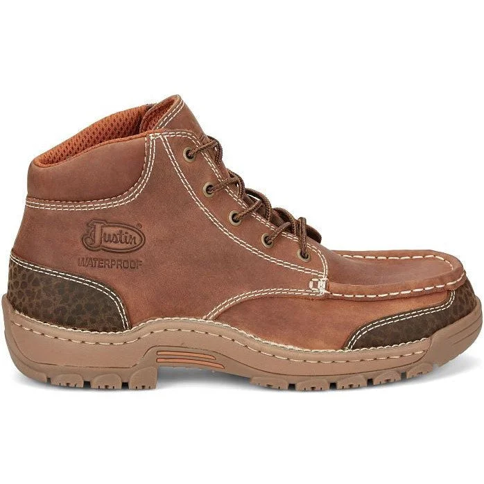 Justin Men's Corbett 5"" Moc Toe WP Work Boot -Brown- SE252