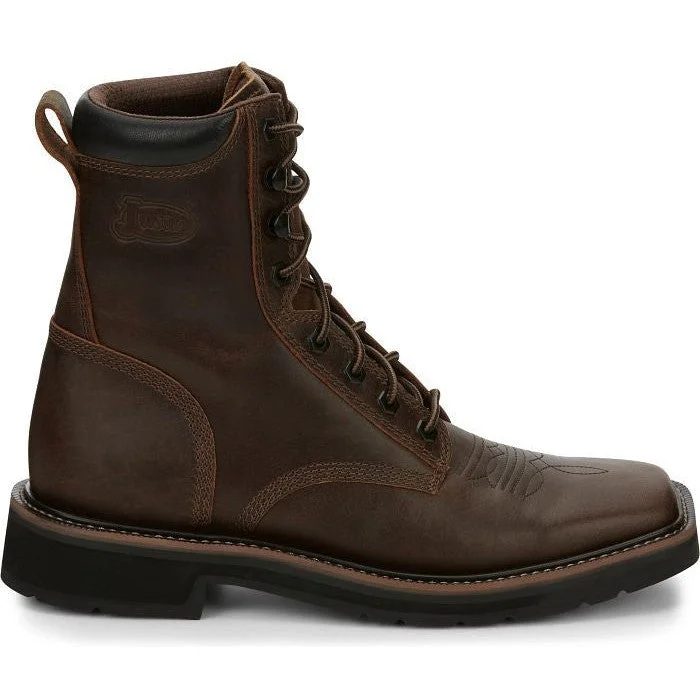 Justin Men's Pulley 8"" Lace Western Work Boot -Brown- SE681