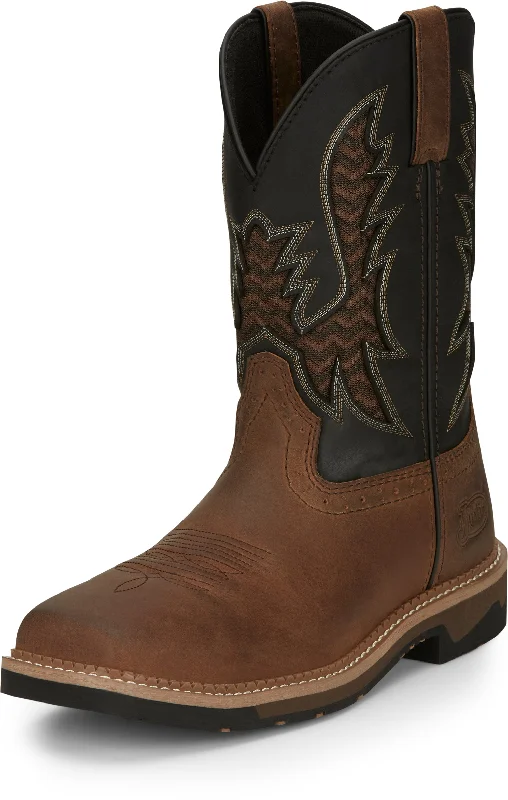 Justin Men's Stampede Bolt Brown Square Toe Work Boots SE4112