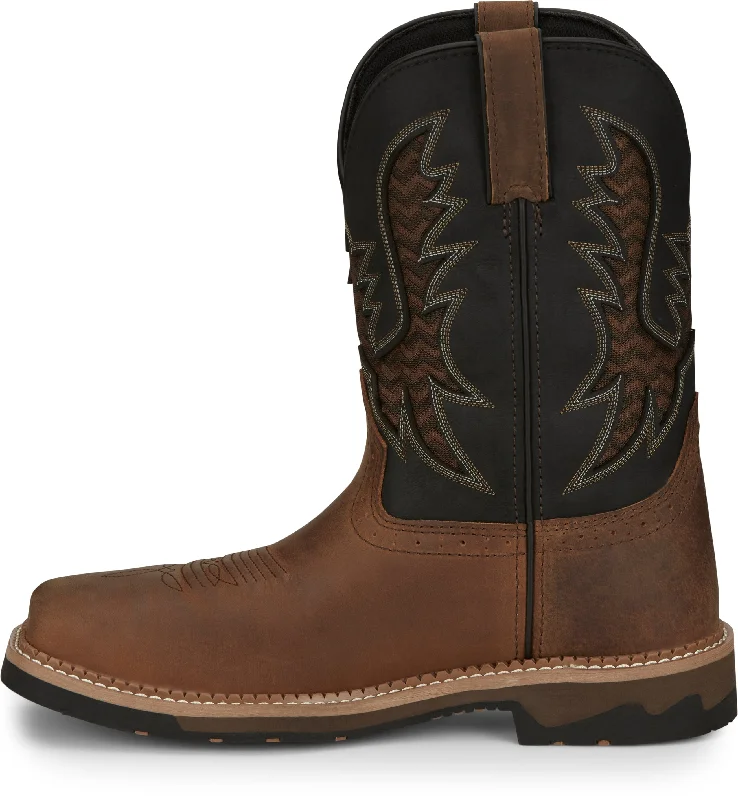 Justin Men's Stampede Bolt Brown Square Toe Work Boots SE4112