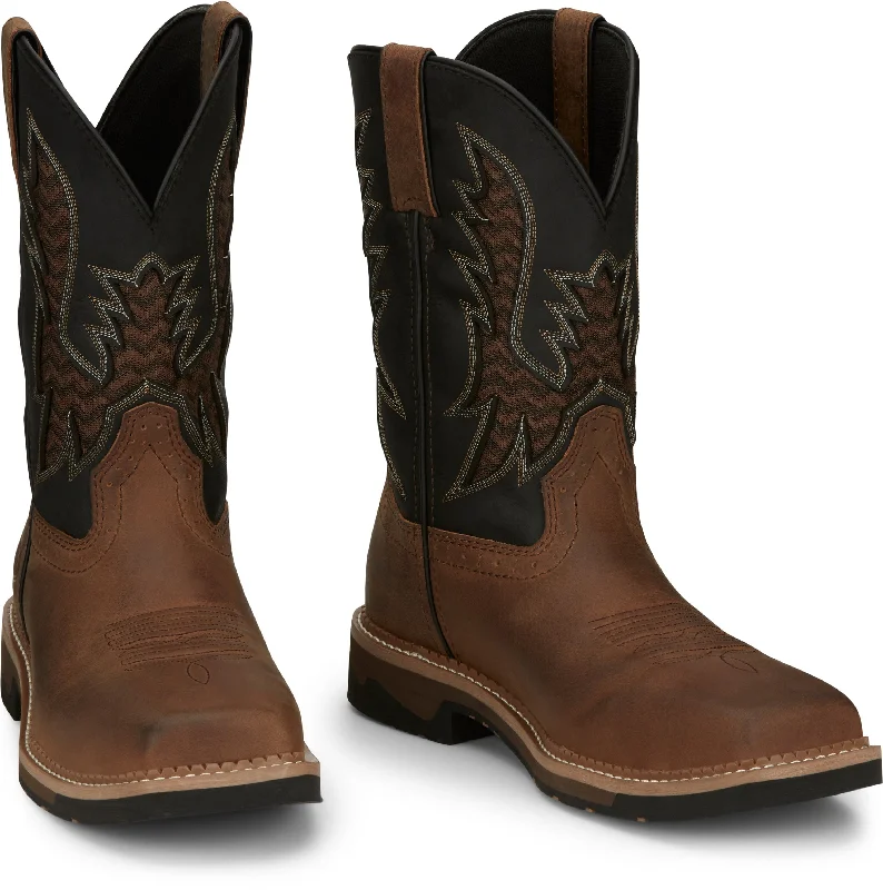 Justin Men's Stampede Bolt Brown Square Toe Work Boots SE4112