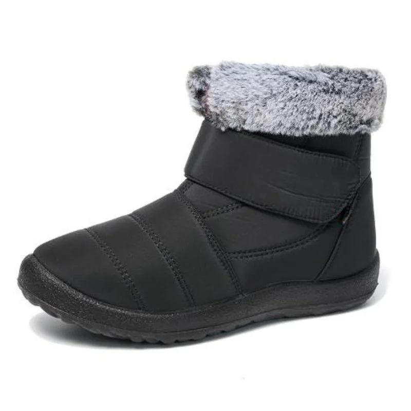 Retro Style Hook Loop Plush Ankle Snow Boots