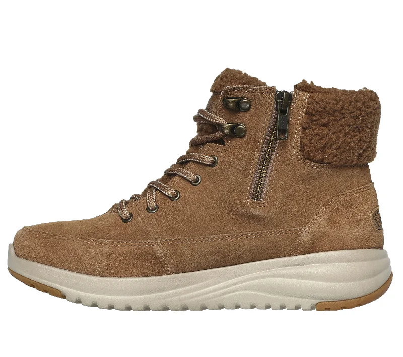 Skechers 144770 On The Go Stellar Winterize Ladies Brown Leather & Textile Waterproof Lace Up Ankle Boots