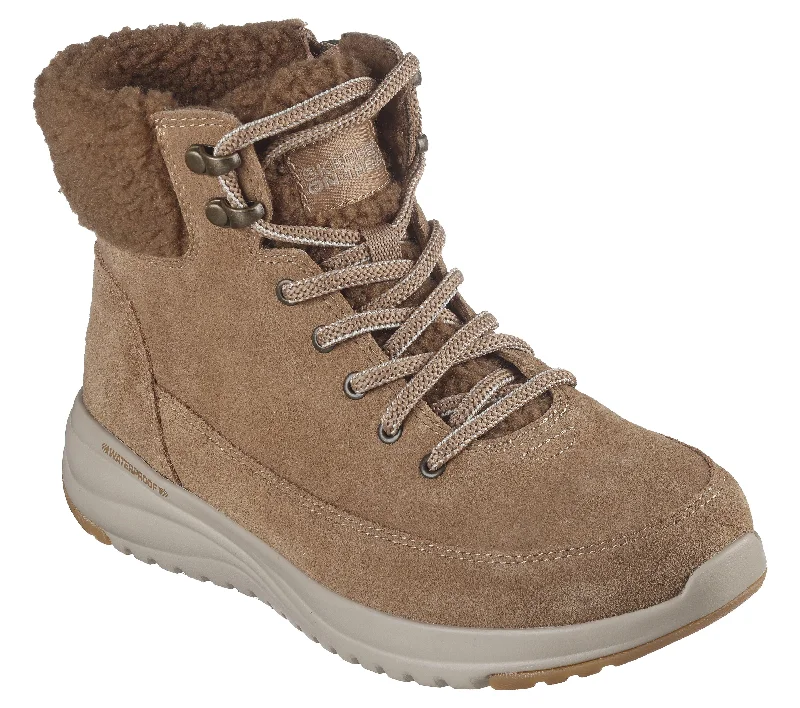 Skechers 144770 On The Go Stellar Winterize Ladies Brown Leather & Textile Waterproof Lace Up Ankle Boots