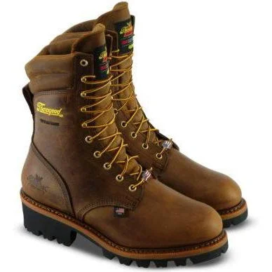 Thorogood Men's Logger 9"" ST WP Ins USA Work Boot - Brown - 804-3554