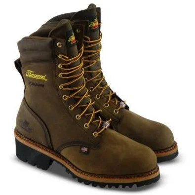 Thorogood Men's Logger 9"" ST WP USA Made Work Boot - Brown - 804-3555