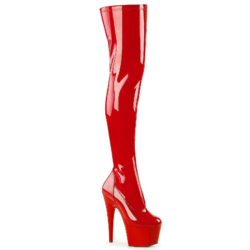 Pleaser Adore-3000 Thigh High Platform Boots Red