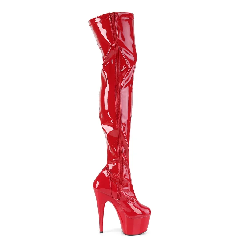 Pleaser Adore-3000 Thigh High Platform Boots Red