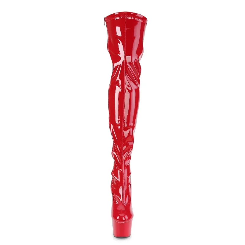 Pleaser Adore-3000 Thigh High Platform Boots Red