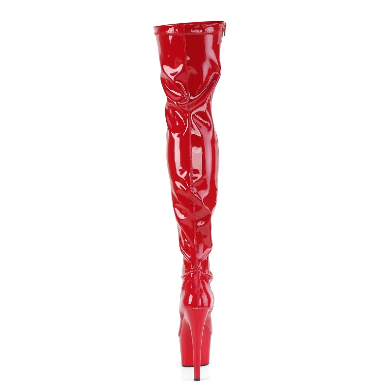 Pleaser Adore-3000 Thigh High Platform Boots Red