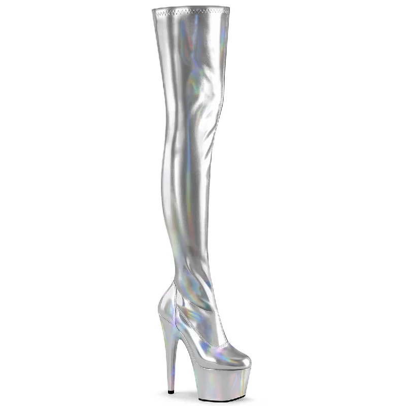 Queen of The Night Silver Hologram Thigh High Boots