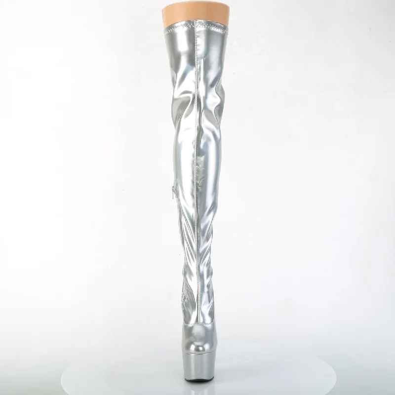 Queen of The Night Silver Hologram Thigh High Boots