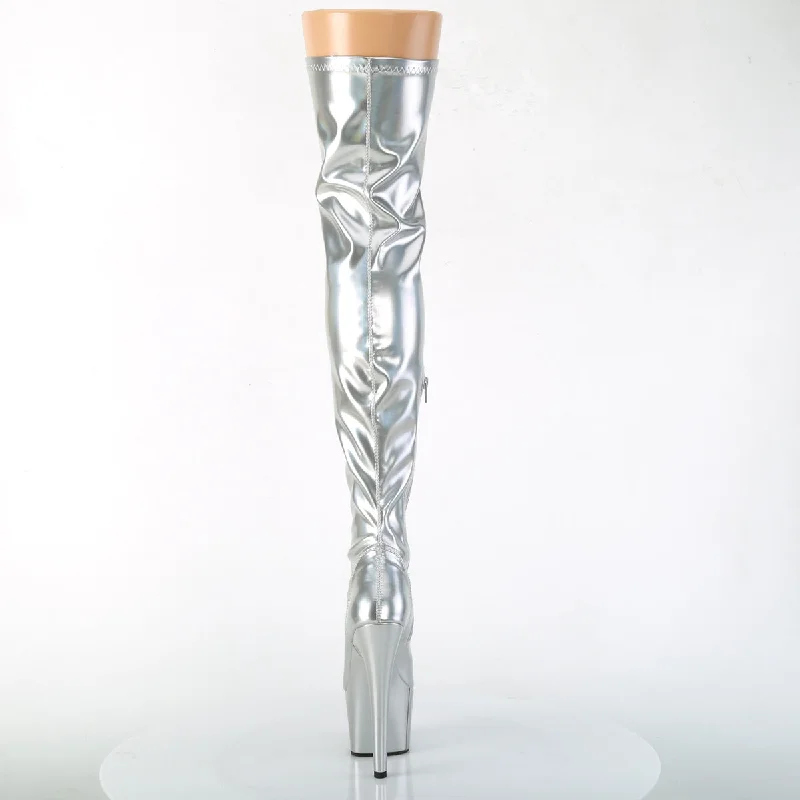 Queen of The Night Silver Hologram Thigh High Boots