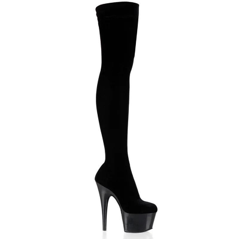 Stretch Platform Velvet Thigh High Boots