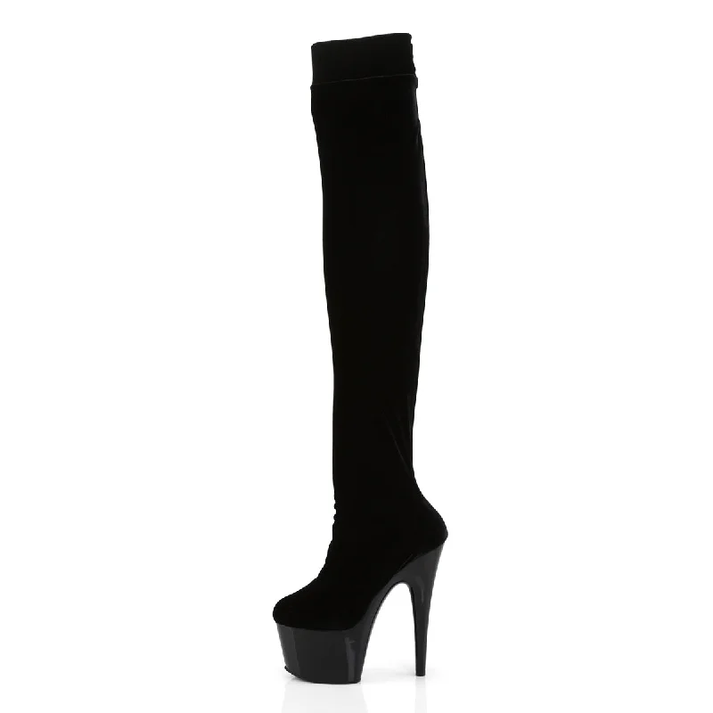 Stretch Platform Velvet Thigh High Boots