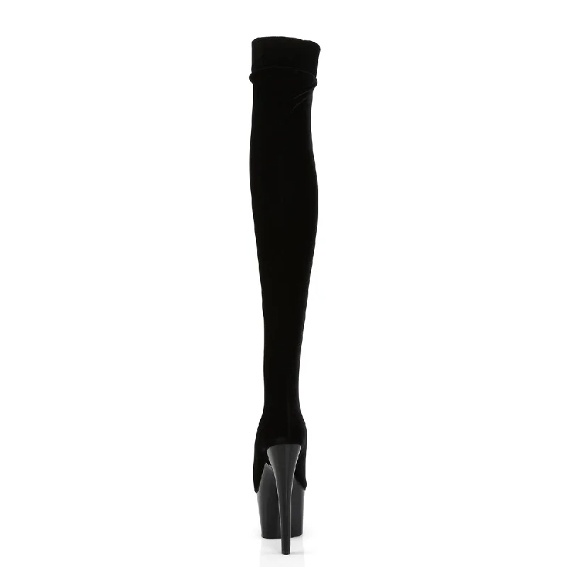 Stretch Platform Velvet Thigh High Boots