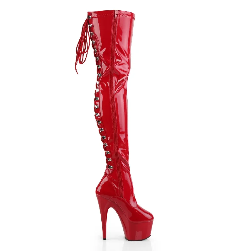 Platform Rear Lace Up Thigh High Boots Red