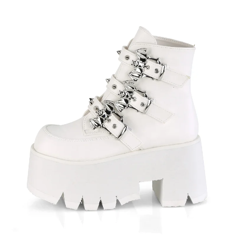 Bat Buckle Punk Boots White