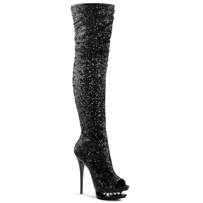 Open Toe Rhinestone Thigh High Boots