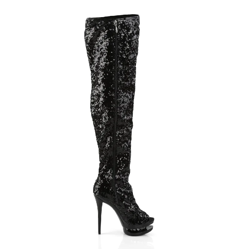 Open Toe Rhinestone Thigh High Boots