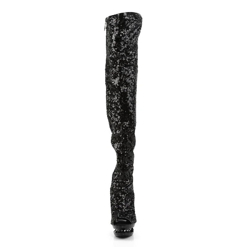 Open Toe Rhinestone Thigh High Boots