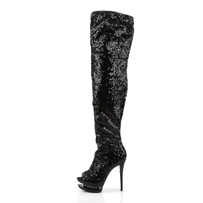 Open Toe Rhinestone Thigh High Boots