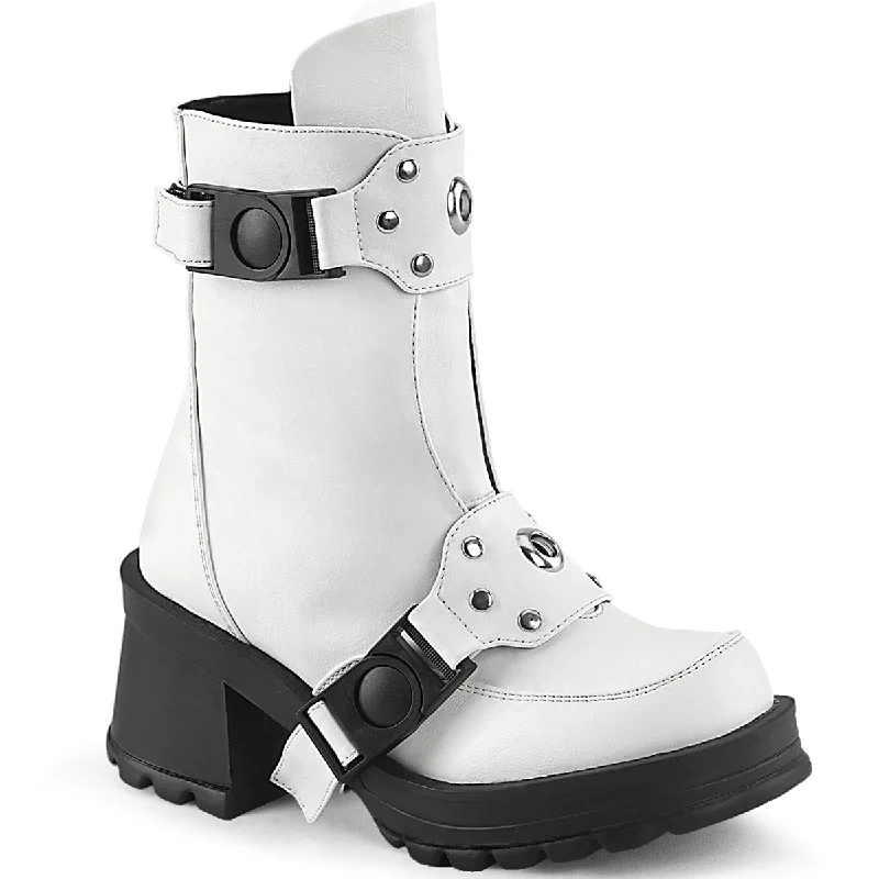 Punk Trooper White Ankle Boots (Demonia Bratty-56)