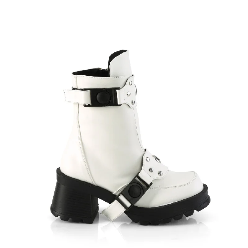 Punk Trooper White Ankle Boots (Demonia Bratty-56)