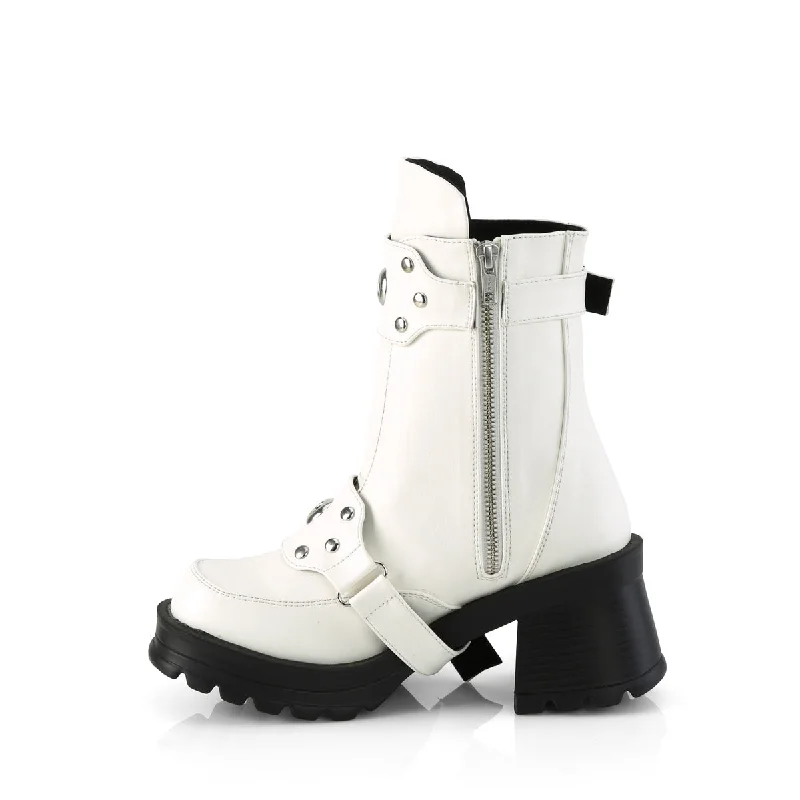 Punk Trooper White Ankle Boots (Demonia Bratty-56)