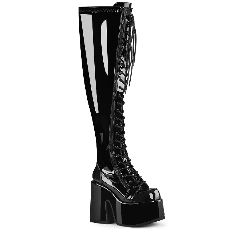 Wide Calf Goth Shiny Thigh High Boots (Demonia Camel-300WC)