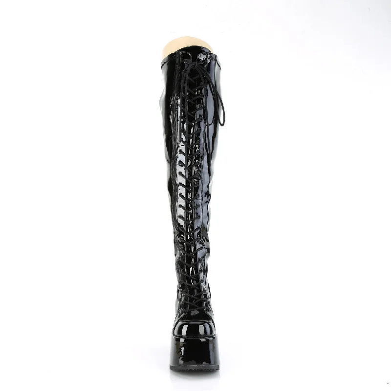 Wide Calf Goth Shiny Thigh High Boots (Demonia Camel-300WC)