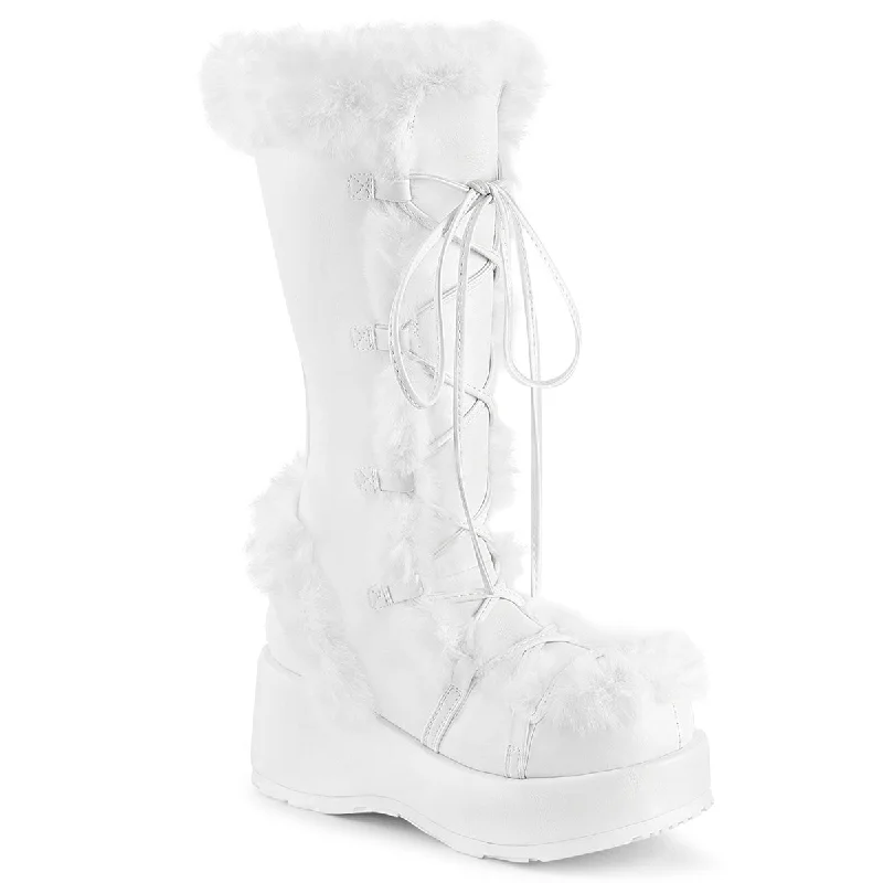 Furry Comfy White Platform Boots