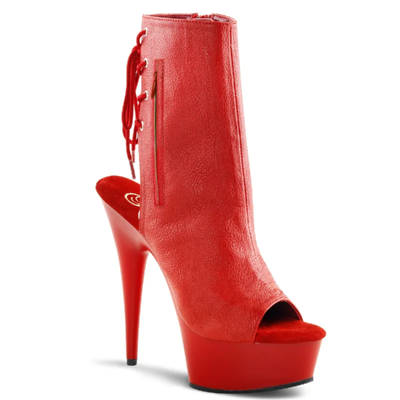 Pleaser Delight-1018 Open Toe & Heel Platform Boots Red