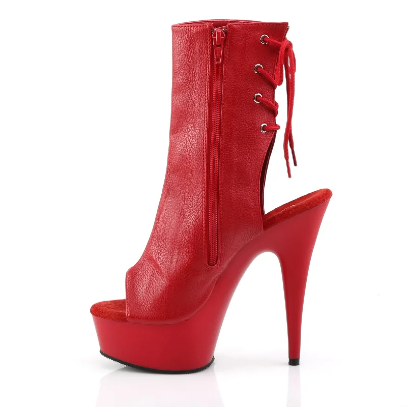 Pleaser Delight-1018 Open Toe & Heel Platform Boots Red