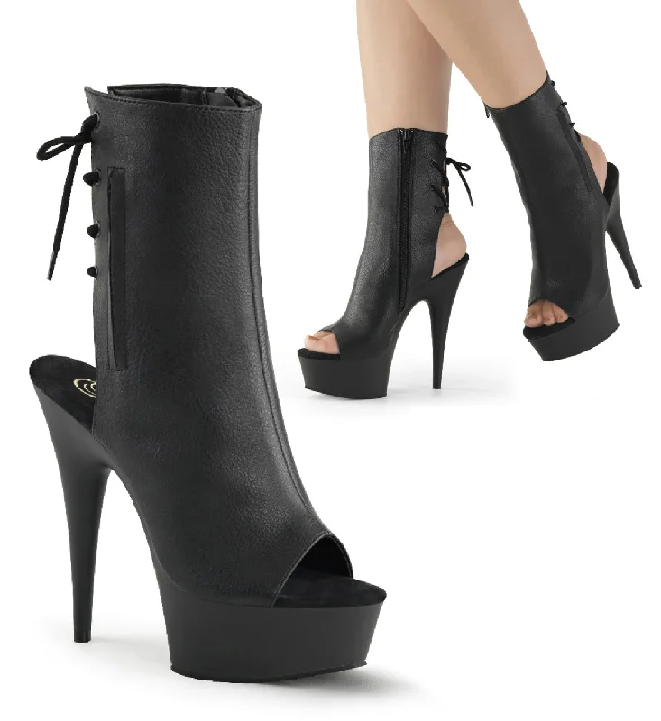 Pleaser Delight-1018 Open Toe & Heel Platform Boots Black PU