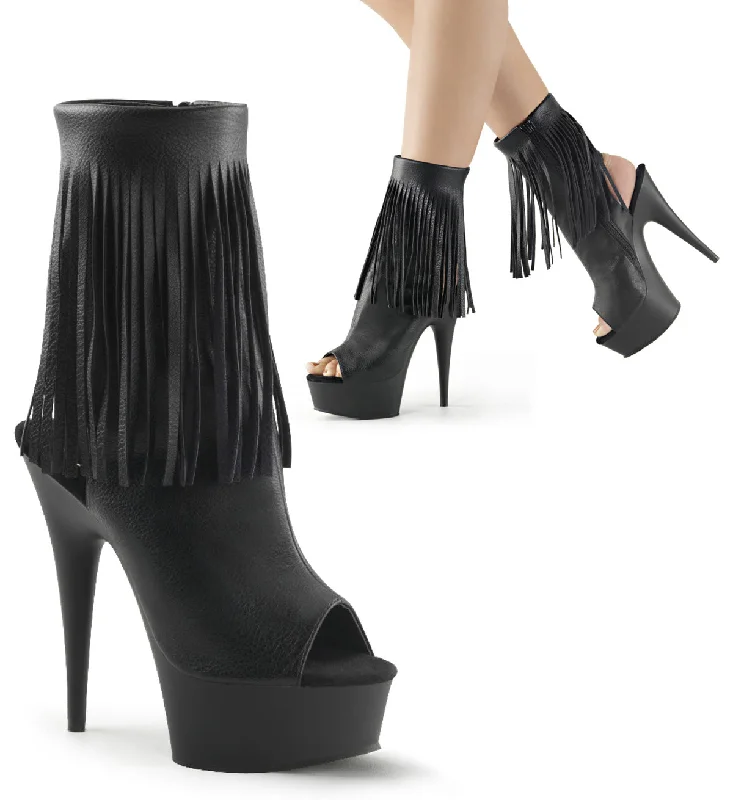 Fringe Open Toe Platform Boots Black