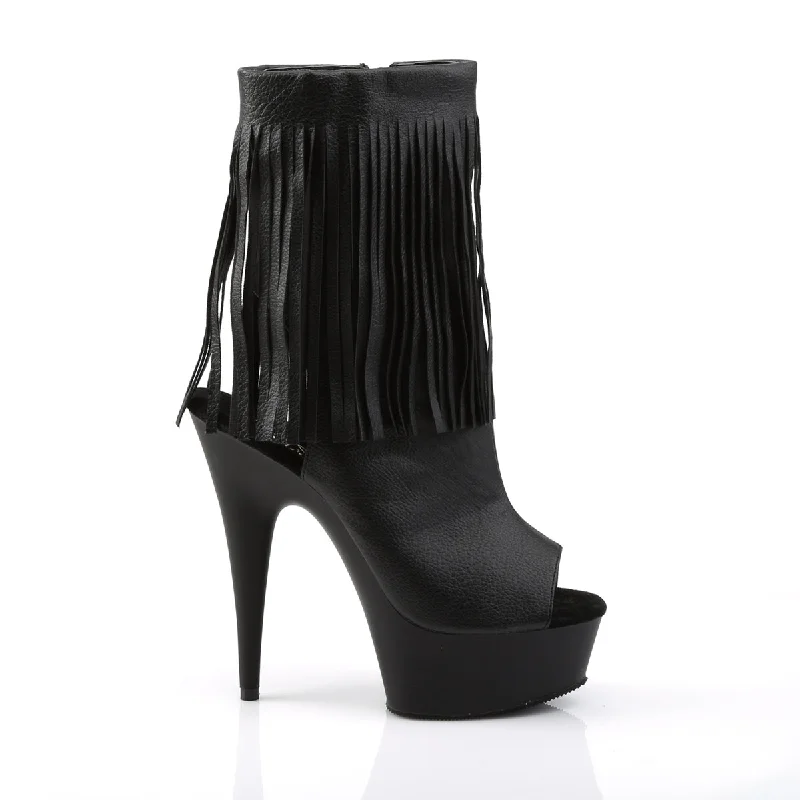 Fringe Open Toe Platform Boots Black