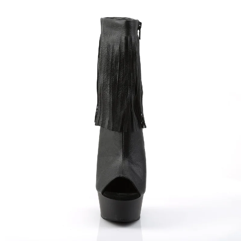 Fringe Open Toe Platform Boots Black