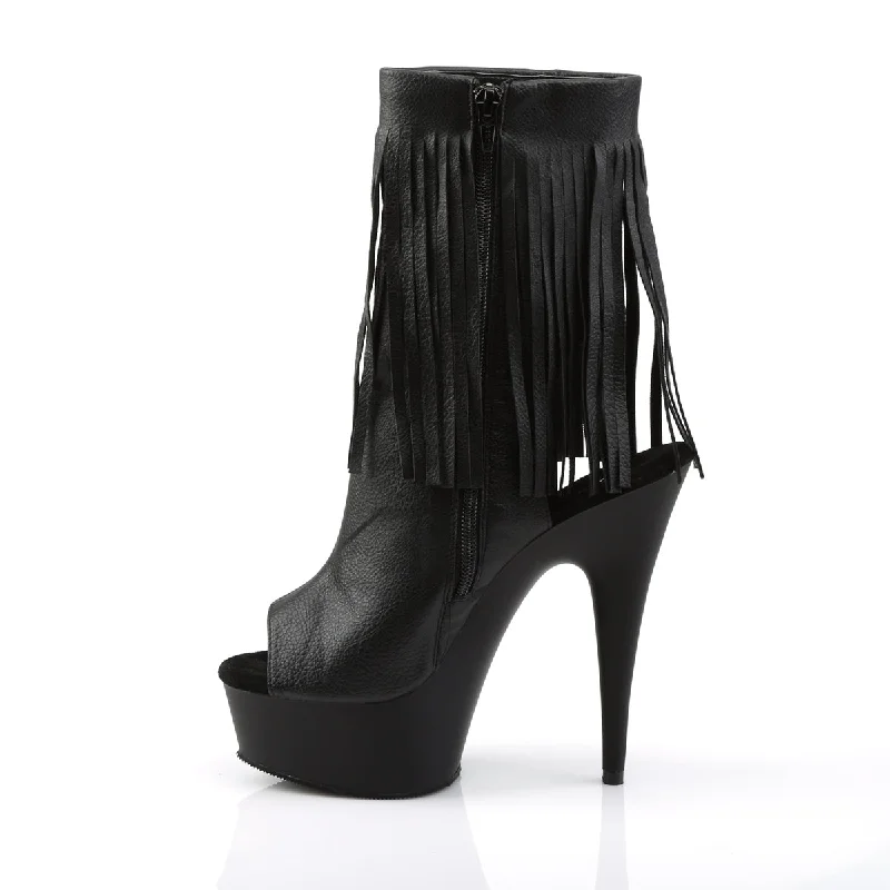 Fringe Open Toe Platform Boots Black