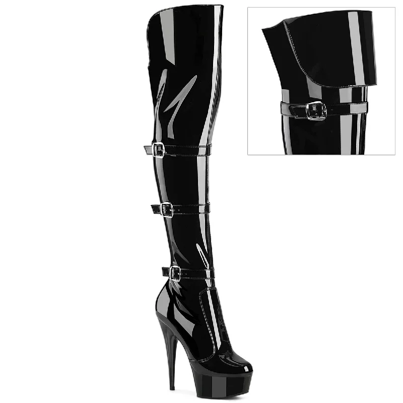 Delight-3018 Black Shiny Platform Thigh High Boots