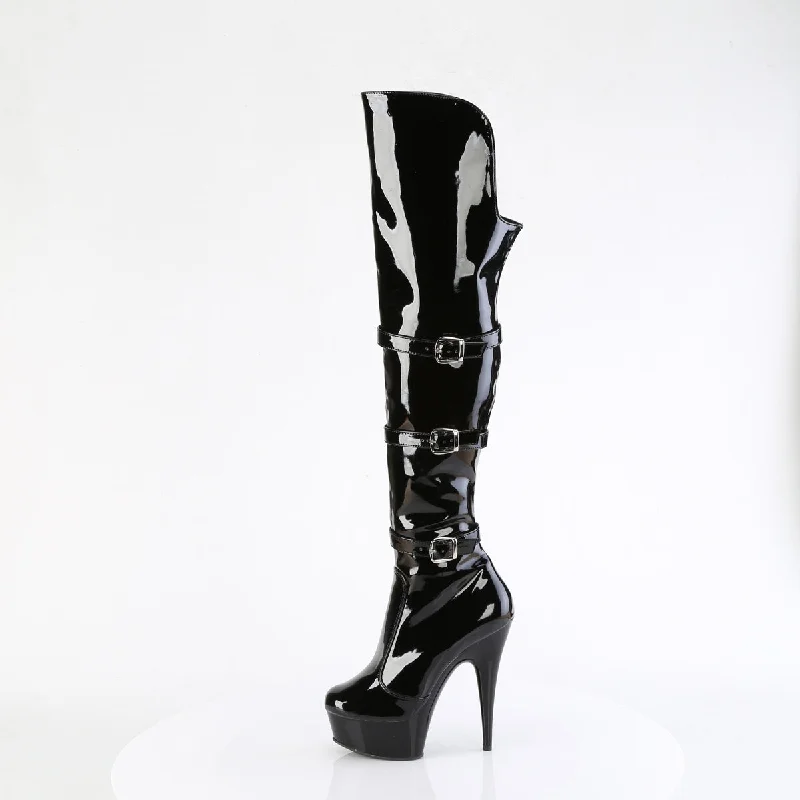 Delight-3018 Black Shiny Platform Thigh High Boots