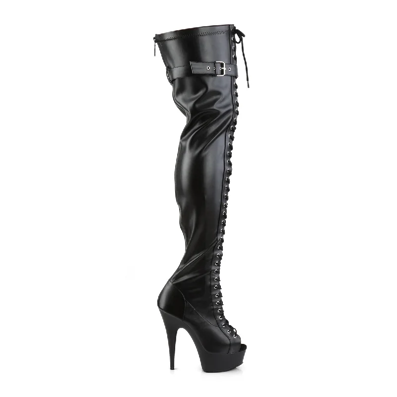 Peep Toe Buckled Up Thigh High Booots (Pleaser Delight-3025)