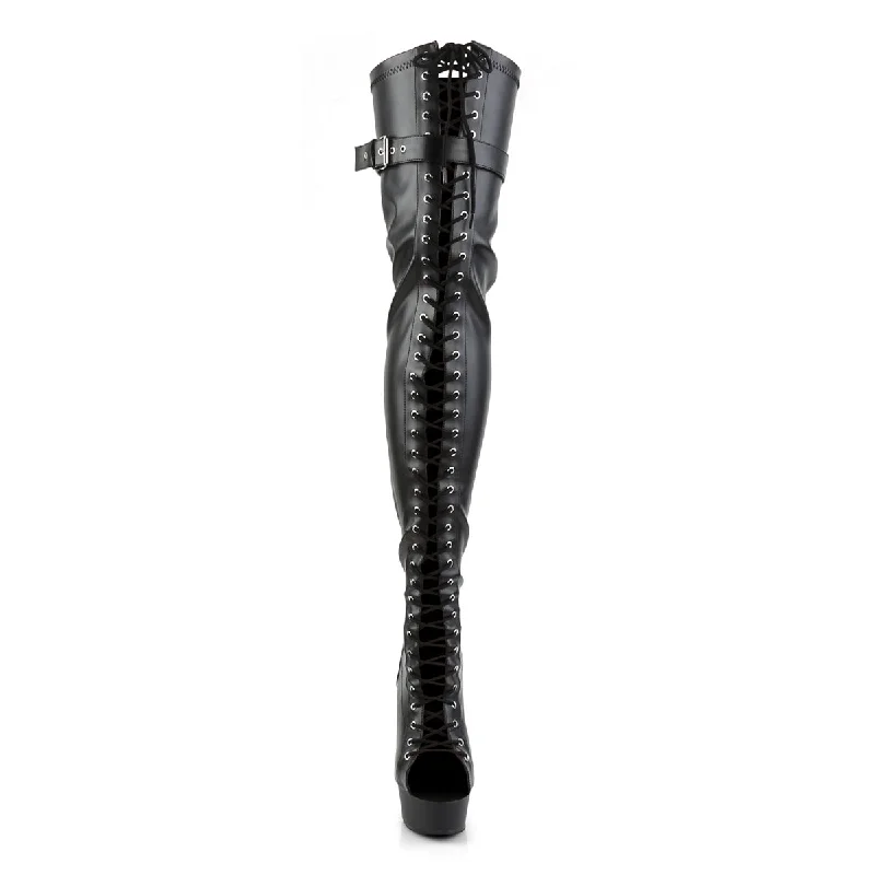 Peep Toe Buckled Up Thigh High Booots (Pleaser Delight-3025)