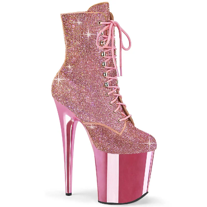 Pleaser Flamingo-1020CHRS Baby Pink Rhinestone Platform Boots